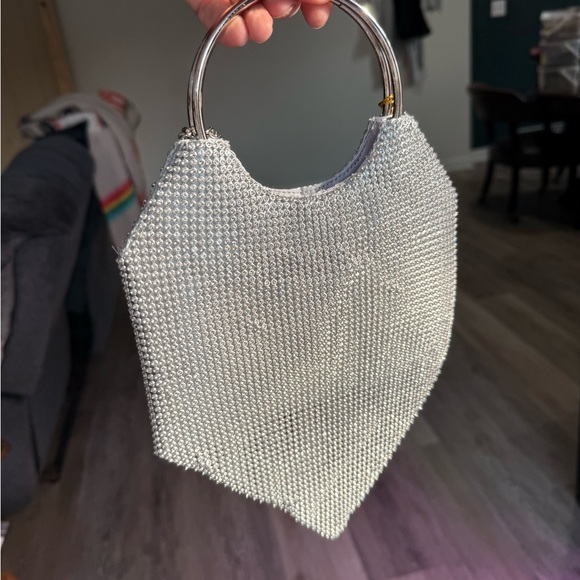 bebe Silver Mesh Wristlet with Heart Charm - Picture 6 of 7